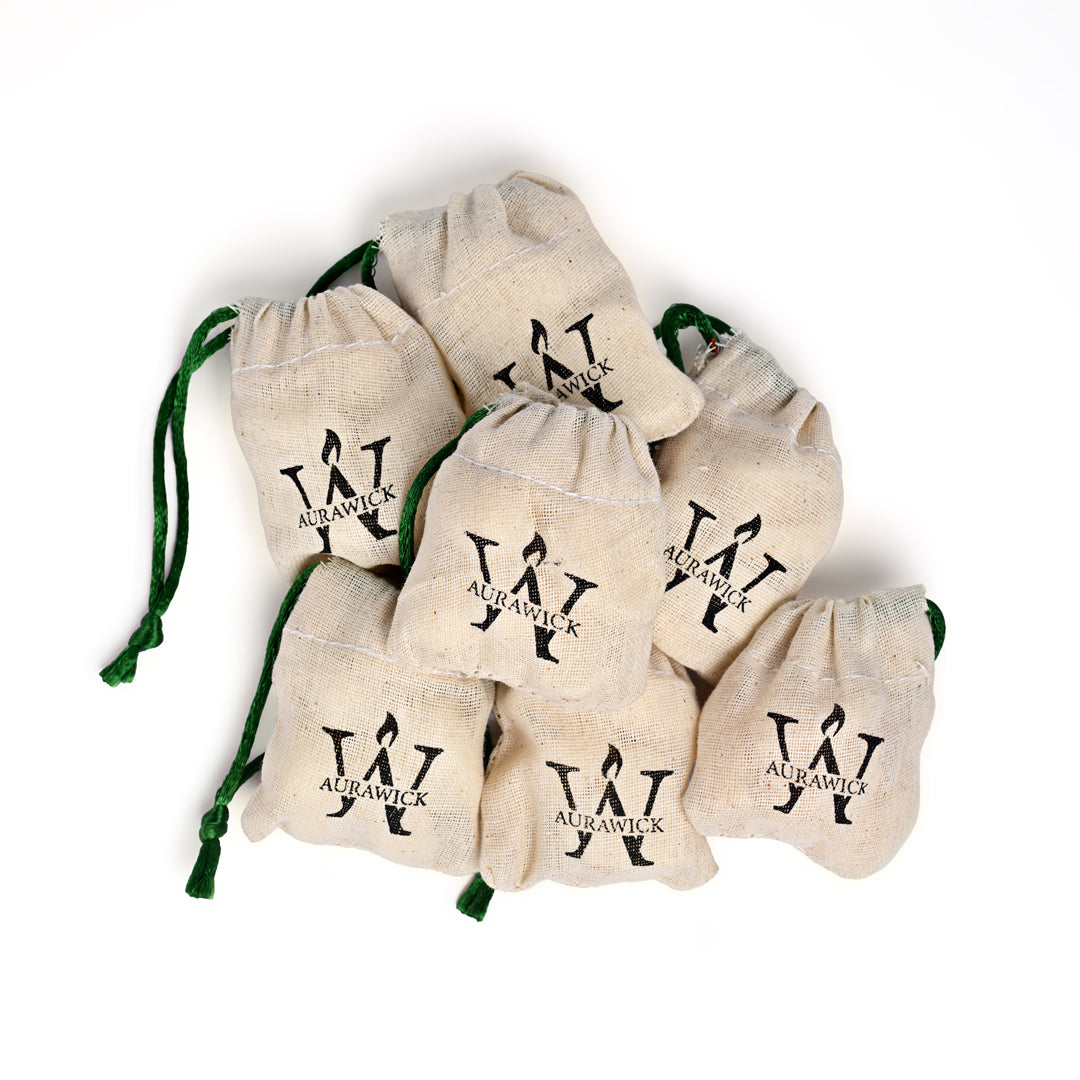 Aurawick AuraPods Sandalwood – 100% Pure Soy Wax Heart Fresheners | Sacred Mysore Sandalwood Organic Essence | Eco-Friendly Cotton Pouch for Car, Wardrobe | Natural Sachet