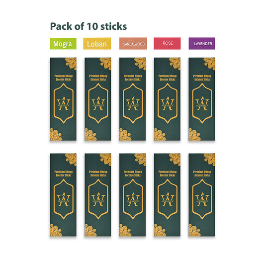 Organic Multi-Fragrance Dhoop Sticks | Pack of 10 |  Sandalwood Lavender Loban Mogra Rose