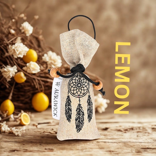 Aurawick AuraNest Lemon – 100% Pure Camphor Air Purifier Pouch | Organic Zesty Lemon Essence Hanging Freshener | Natural Odor Neutralizer for Car, Wardrobe & Kitchen | Eco-Friendly | 1 Pack