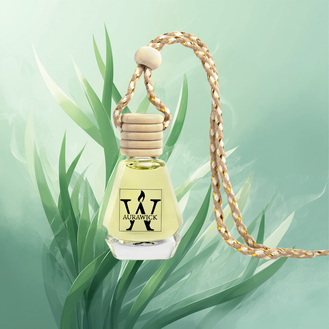 Aurawick Purespace Lemongrass – Hanging Glass Bottle Air Freshener | Natural Odor Neutralizer for Car, Washroom & Shoe Rack | Zesty Energy-Boosting Liquid Diffuser | 10ml
