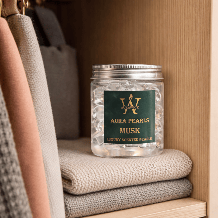 Aurawick Aura Pearls Musk – Long-Lasting Fragrance Beads | Advanced Odor Eliminator & Deodorizer for Car, office cabin, & Wardrobe| 1 Pack