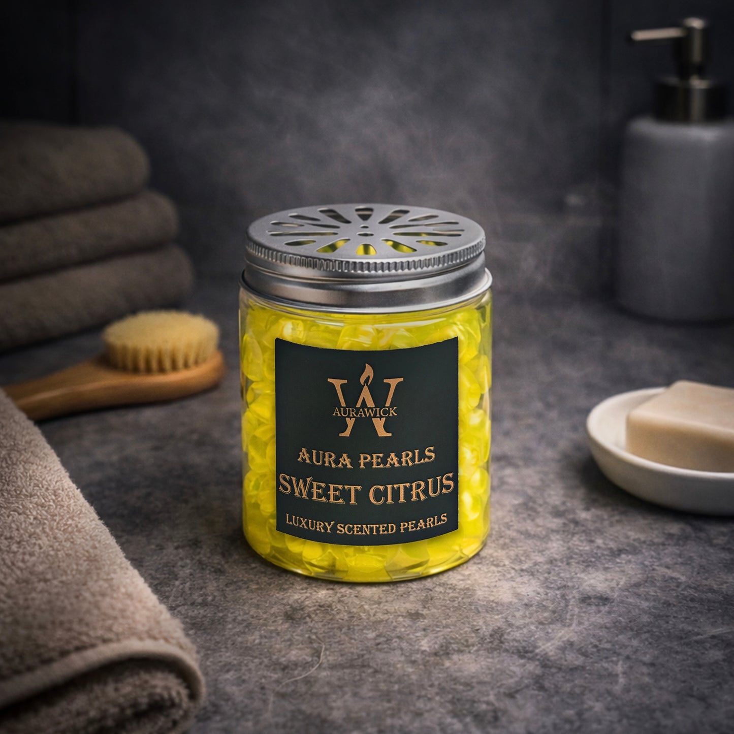 Aurawick Aura Pearls Sweet Citrus – Long-Lasting Fragrance Beads | Advanced Odor Eliminator & Deodorizer for Car, office cabin, & Wardrobe| 1 Pack