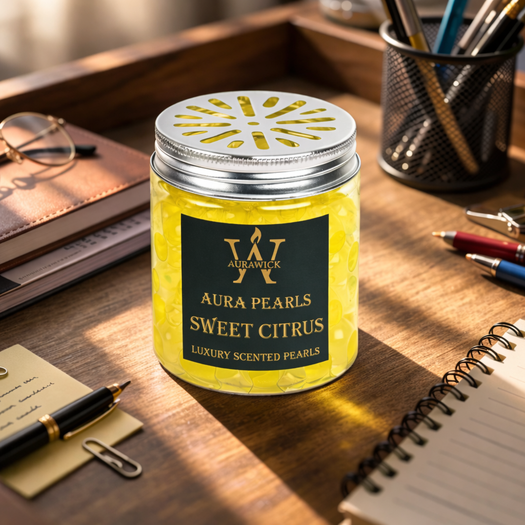 Aurawick Aura Pearls Sweet Citrus – Long-Lasting Fragrance Beads | Advanced Odor Eliminator & Deodorizer for Car, office cabin, & Wardrobe| 1 Pack