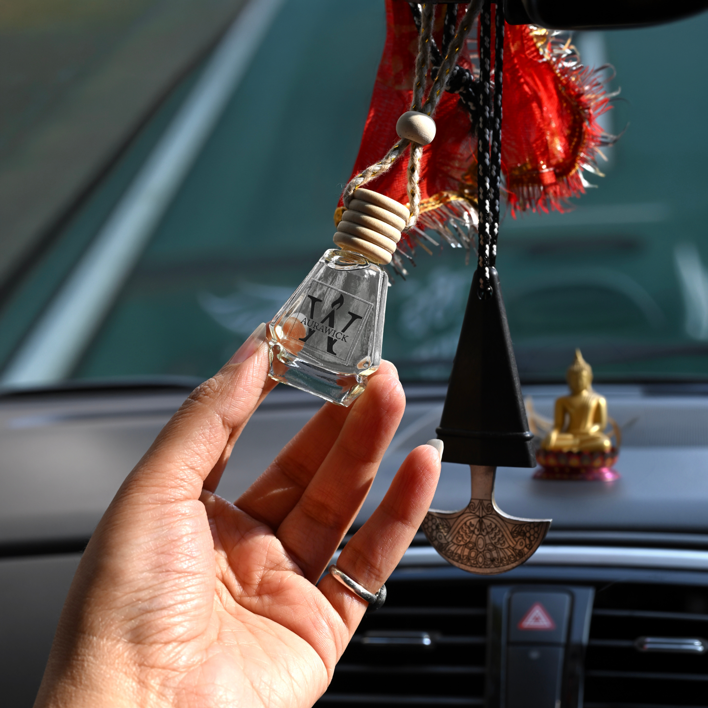 Aurawick Purespace Rose – Hanging Glass Bottle Air Freshener | Premium English Rose Liquid Diffuser for Car, Home & Office | Long-Lasting Luxury Fragrance | 10ml