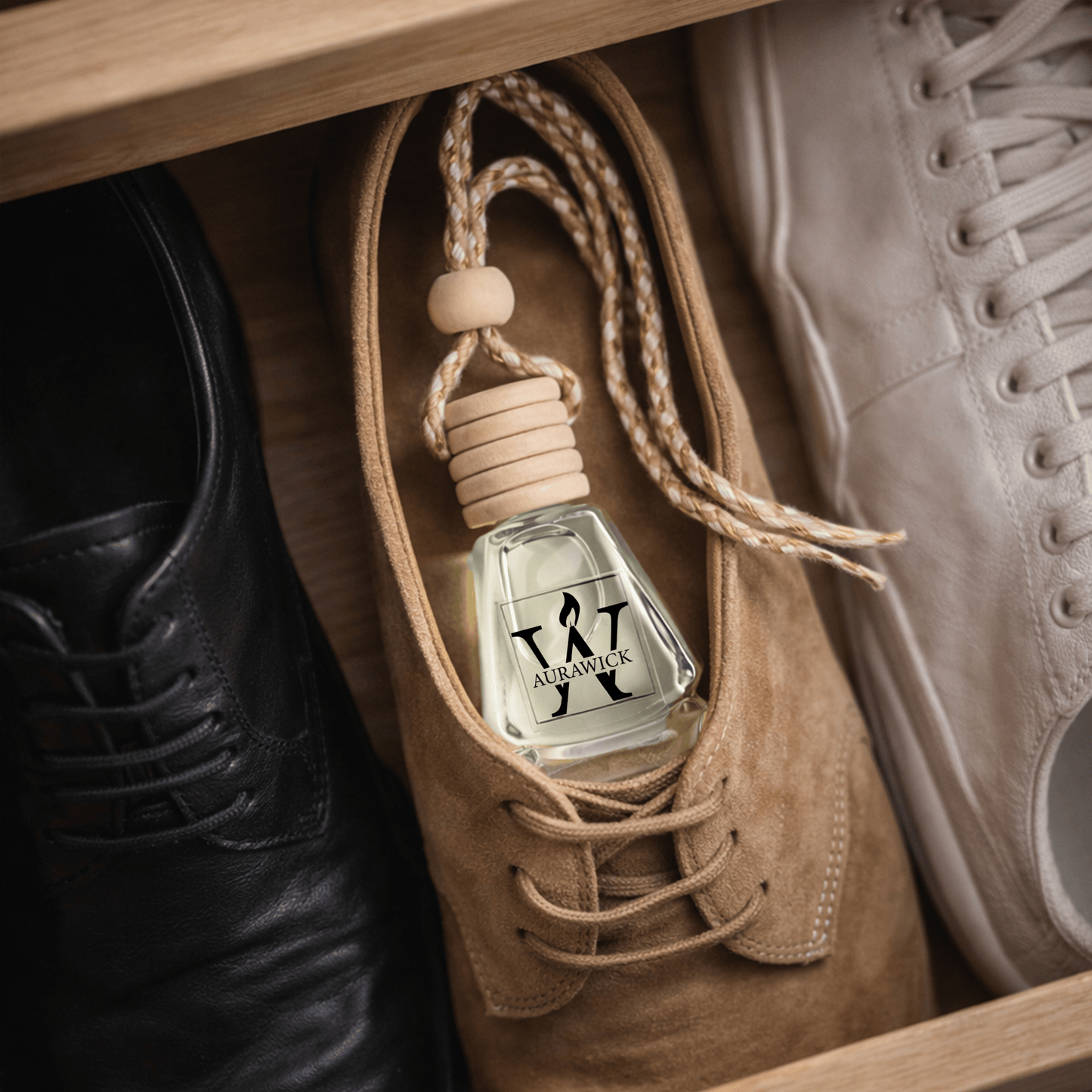 Aurawick Purespace Jasmine – Hanging Glass Bottle Air Freshener | Premium Liquid Diffuser for Car, Wardrobe, & Office | Long-Lasting Floral Fragrance | 10ml